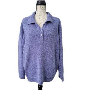 Karen Scott Purple Marled 3 Button V Neck Collar Neck Sweater Size 3X